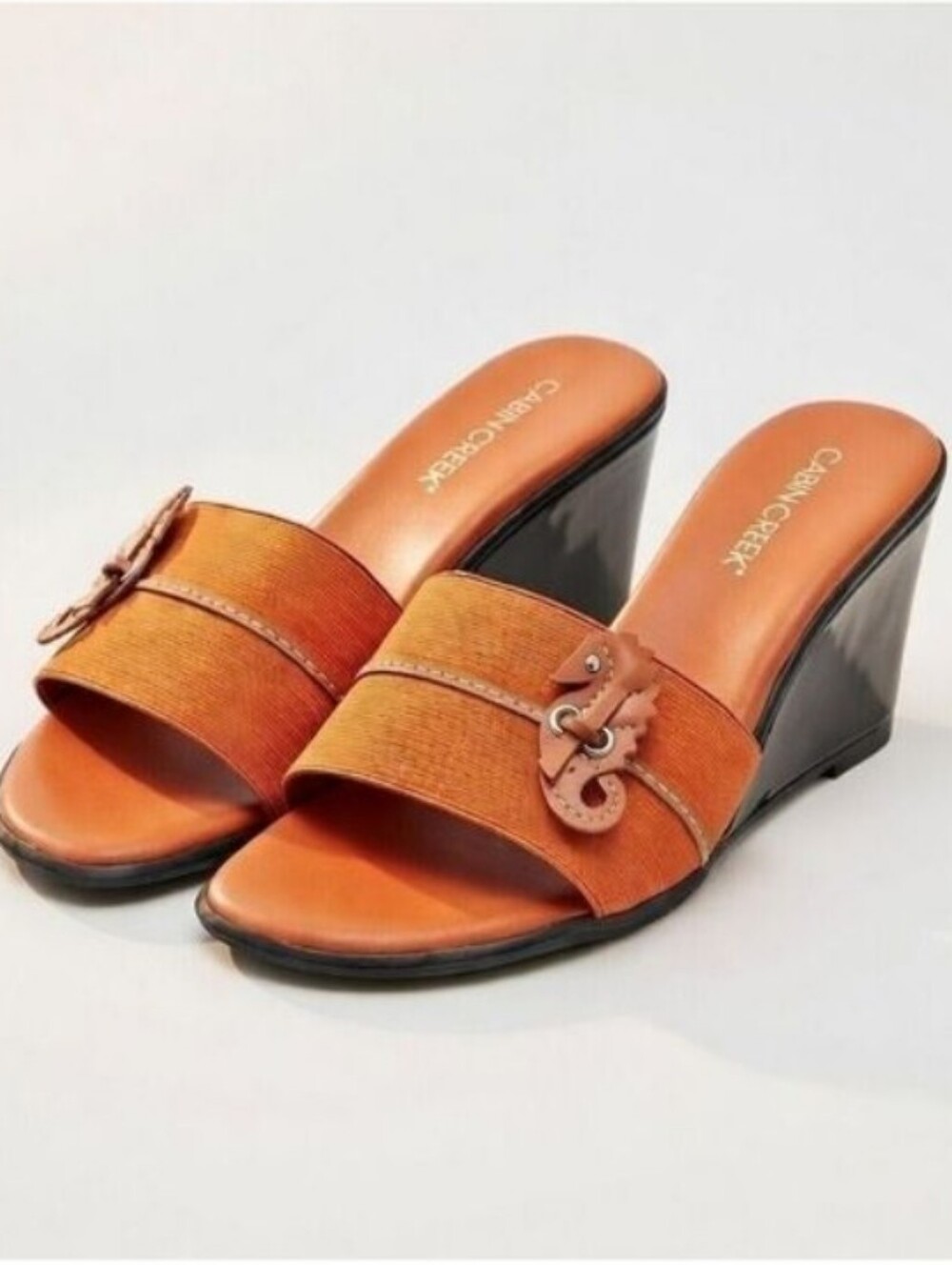 Cabin Creek Paloma Orange Wedge Slides Size 8.5